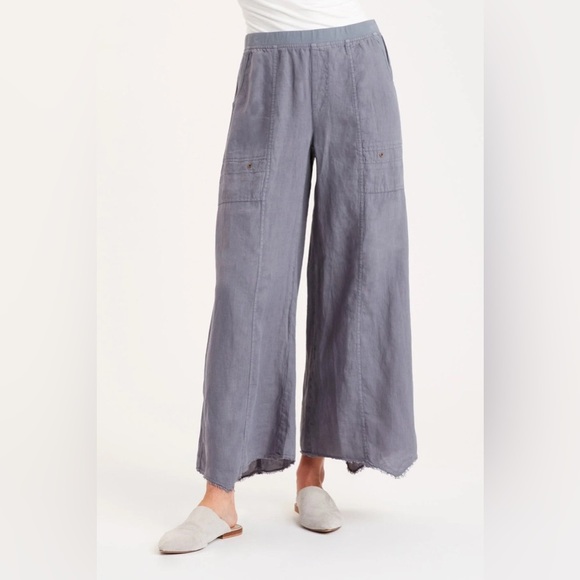 XCVI Gaston Linen Wide Leg Pants in Steel Blue - NEW - Size Medium - Picture 1 of 9